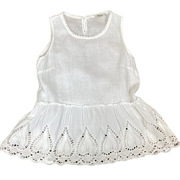 SPAZIOCHIC Italy 100% Linen Sleeveless Tank Top M Ruffle Embroidery Cutouts 271G - Picture 1 of 8